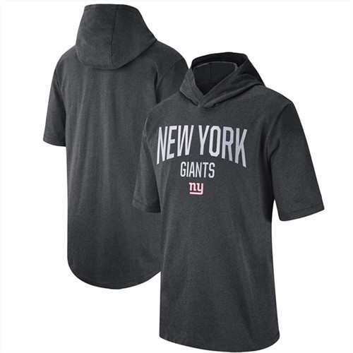 Men's New York Giants Heathered Charcoal Sideline Training Hooded Performance T-Shirt